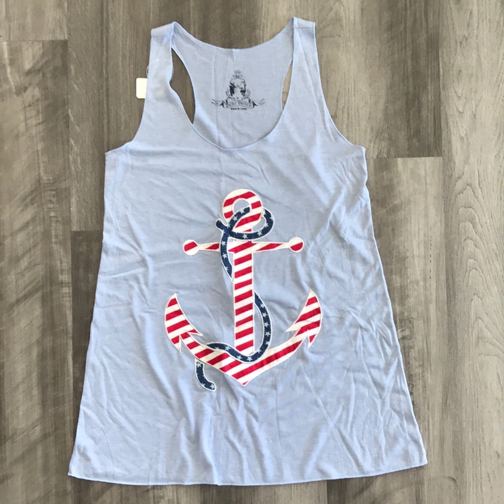 American Flag Anchor Racerback Tank in Light Blue